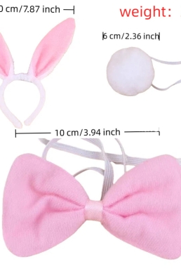 Băng Đô Tai Thỏ Kèm Đuôi Và Nơ, Phụ Kiện Trang Phục Dự Tiệc - Bunny Pink