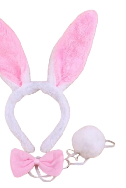 Băng Đô Tai Thỏ Kèm Đuôi Và Nơ, Phụ Kiện Trang Phục Dự Tiệc - Bunny Pink
