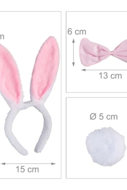 Băng Đô Tai Thỏ Kèm Đuôi Và Nơ, Phụ Kiện Trang Phục Dự Tiệc - Bunny Pink