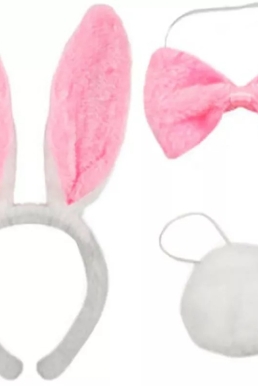 Băng Đô Tai Thỏ Kèm Đuôi Và Nơ, Phụ Kiện Trang Phục Dự Tiệc - Bunny Pink