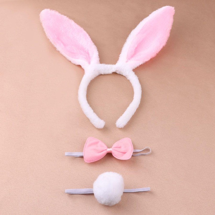 Băng Đô Tai Thỏ Kèm Đuôi Và Nơ, Phụ Kiện Trang Phục Dự Tiệc - Bunny Pink