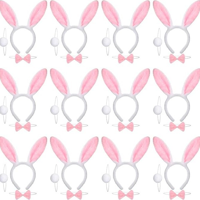 Băng Đô Tai Thỏ Kèm Đuôi Và Nơ, Phụ Kiện Trang Phục Dự Tiệc - Bunny Pink
