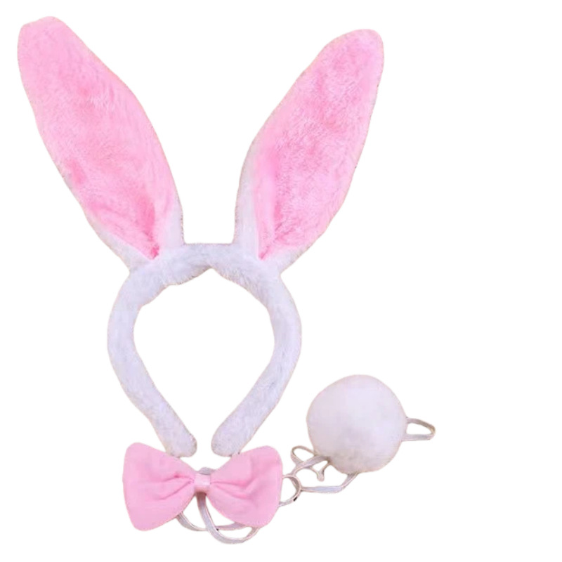 Băng Đô Tai Thỏ Kèm Đuôi Và Nơ, Phụ Kiện Trang Phục Dự Tiệc - Bunny Pink