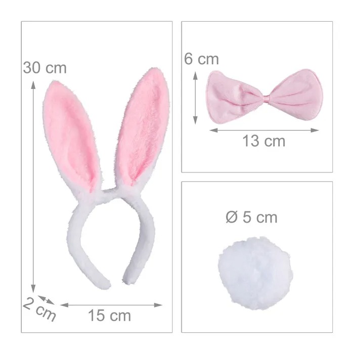 Băng Đô Tai Thỏ Kèm Đuôi Và Nơ, Phụ Kiện Trang Phục Dự Tiệc - Bunny Pink