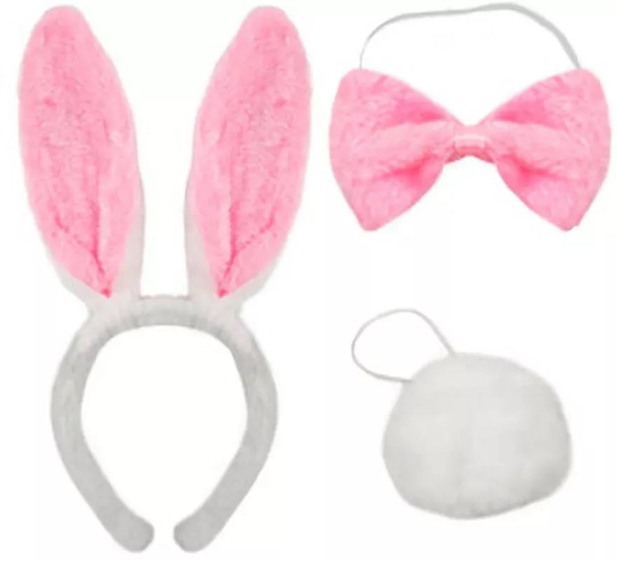 Băng Đô Tai Thỏ Kèm Đuôi Và Nơ, Phụ Kiện Trang Phục Dự Tiệc - Bunny Pink