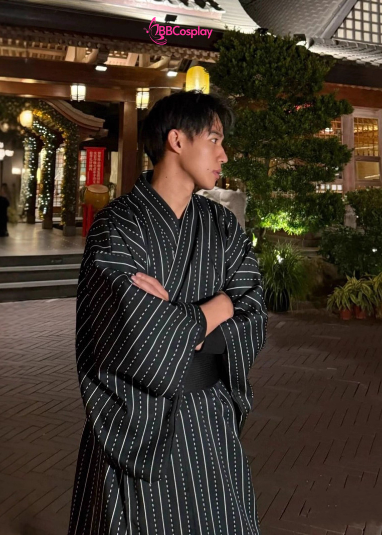 Nagagi Đen Sọc Trắng - Yukata Nam Đen Sọc Trắng