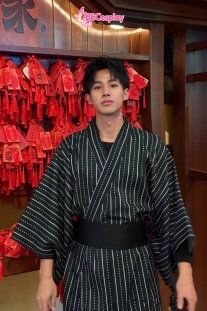 Nagagi Đen Sọc Trắng - Yukata Nam Đen Sọc Trắng