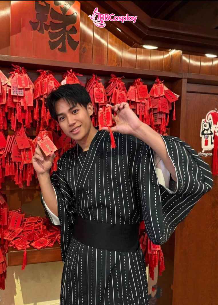 Nagagi Đen Sọc Trắng - Yukata Nam Đen Sọc Trắng