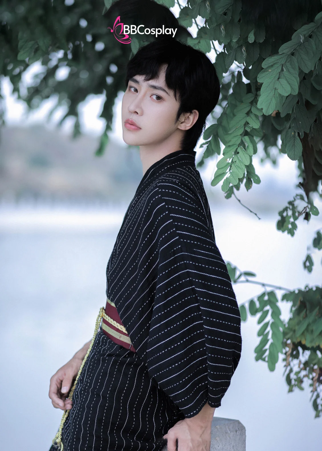 Nagagi Đen Sọc Trắng - Yukata Nam Đen Sọc Trắng