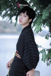 Nagagi Đen Sọc Trắng - Yukata Nam Đen Sọc Trắng