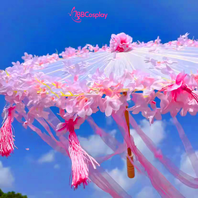 Dù Vải Cổ Trang Đính Hoa Có Tua Rua  80Cm Nhiều Màu