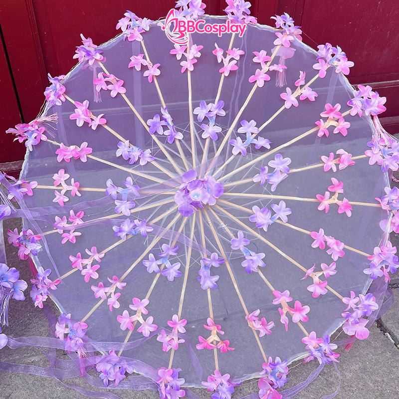 Dù Vải Cổ Trang Đính Hoa Có Tua Rua  80Cm Nhiều Màu