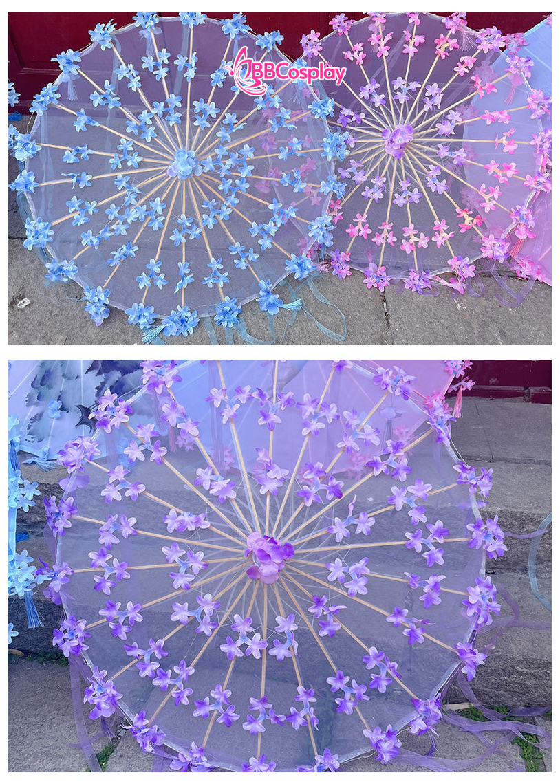 Dù Vải Cổ Trang Đính Hoa Có Tua Rua  80Cm Nhiều Màu