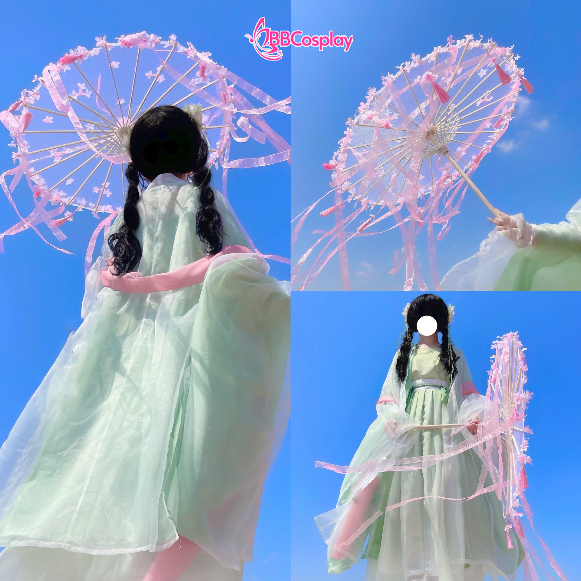 Dù Vải Cổ Trang Đính Hoa Có Tua Rua  80Cm Nhiều Màu