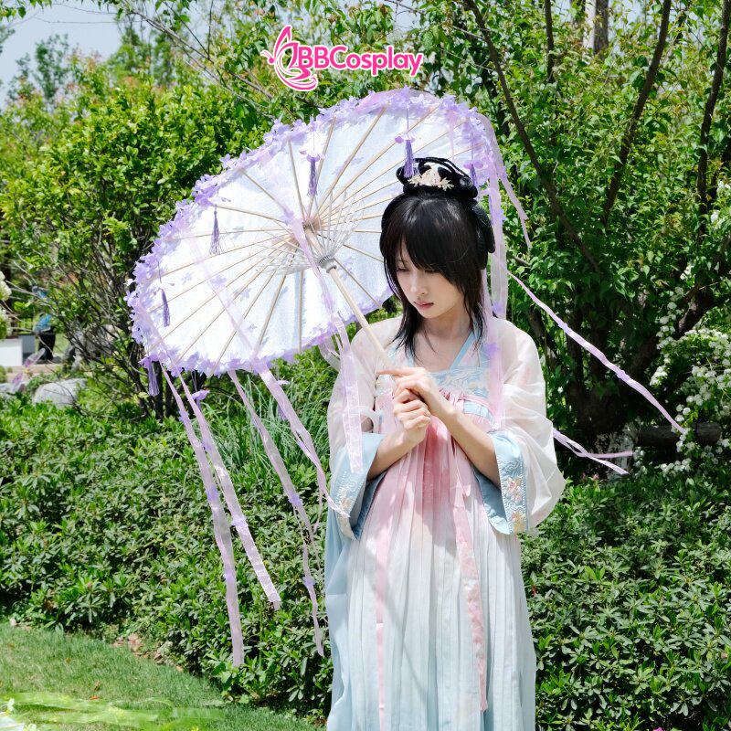 Dù Vải Cổ Trang Đính Hoa Có Tua Rua  80Cm Nhiều Màu