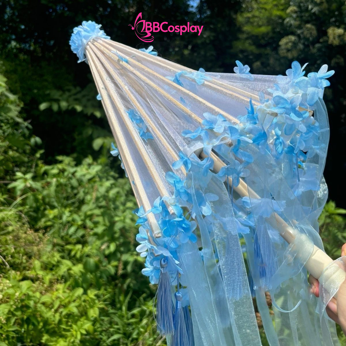 Dù Vải Cổ Trang Đính Hoa Có Tua Rua  80Cm Nhiều Màu