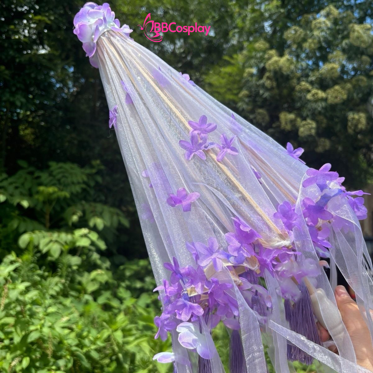 Dù Vải Cổ Trang Đính Hoa Có Tua Rua  80Cm Nhiều Màu