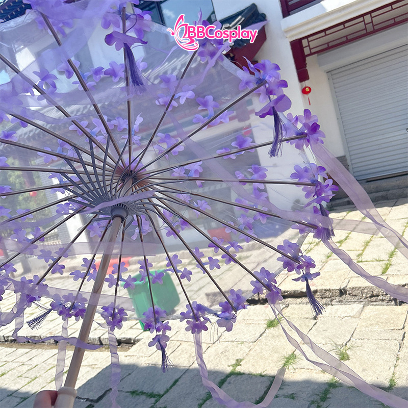 Dù Vải Cổ Trang Đính Hoa Có Tua Rua  80Cm Nhiều Màu