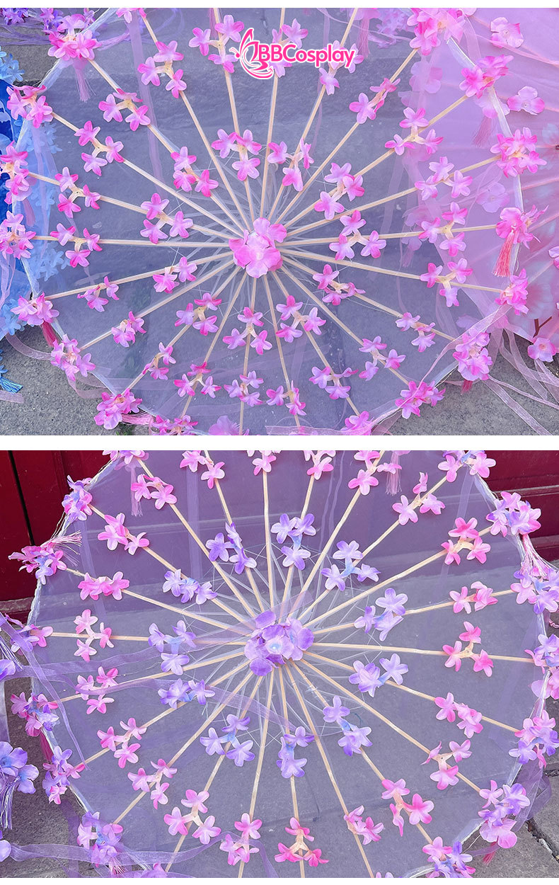 Dù Vải Cổ Trang Đính Hoa Có Tua Rua  80Cm Nhiều Màu