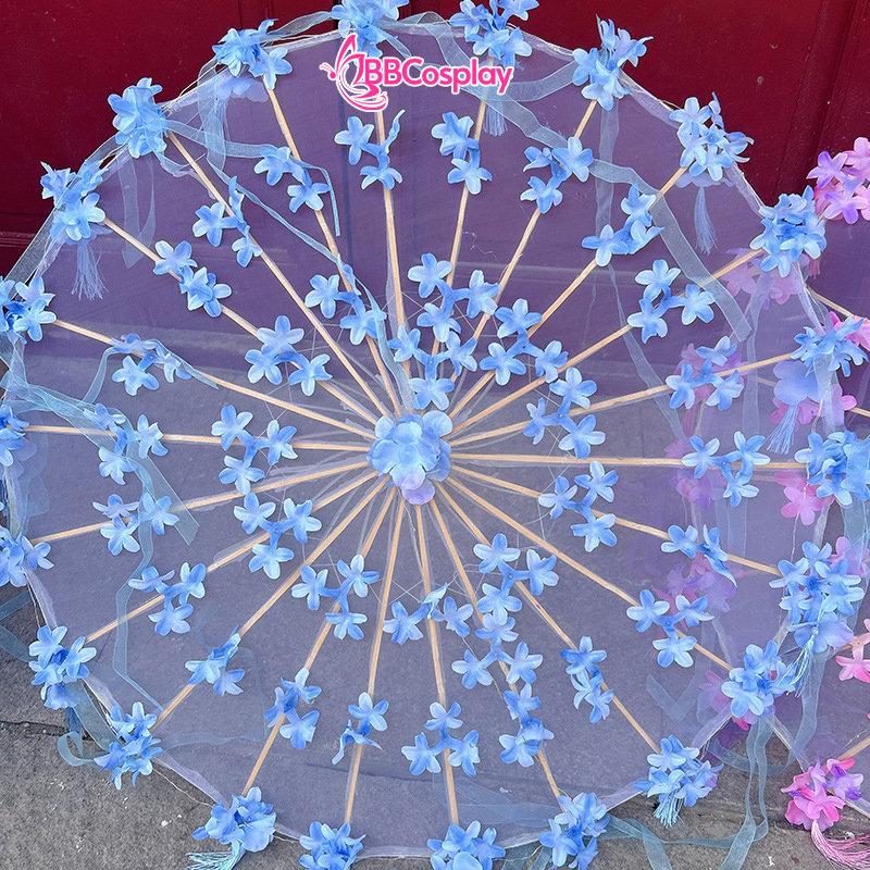 Dù Vải Cổ Trang Đính Hoa Có Tua Rua  80Cm Nhiều Màu