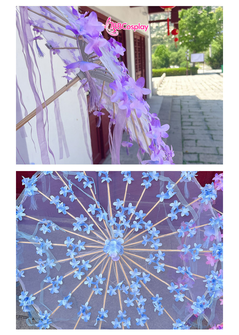 Dù Vải Cổ Trang Đính Hoa Có Tua Rua  80Cm Nhiều Màu