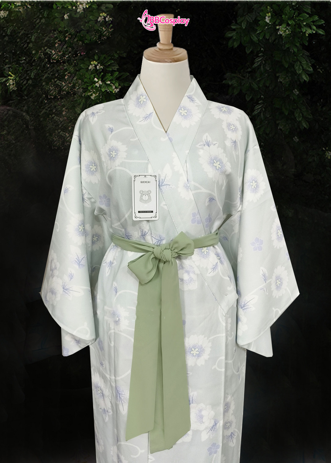 Áo Yukata Xanh Nhạt Pastel Hoa Nhuỵ Tím