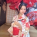 Áo Yukata Vàng Hoa Anh Đào Đỏ Hồng