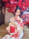 Áo Yukata Vàng Hoa Anh Đào Đỏ Hồng