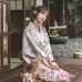 Áo Yukata Vàng Hoa Mận Tím
