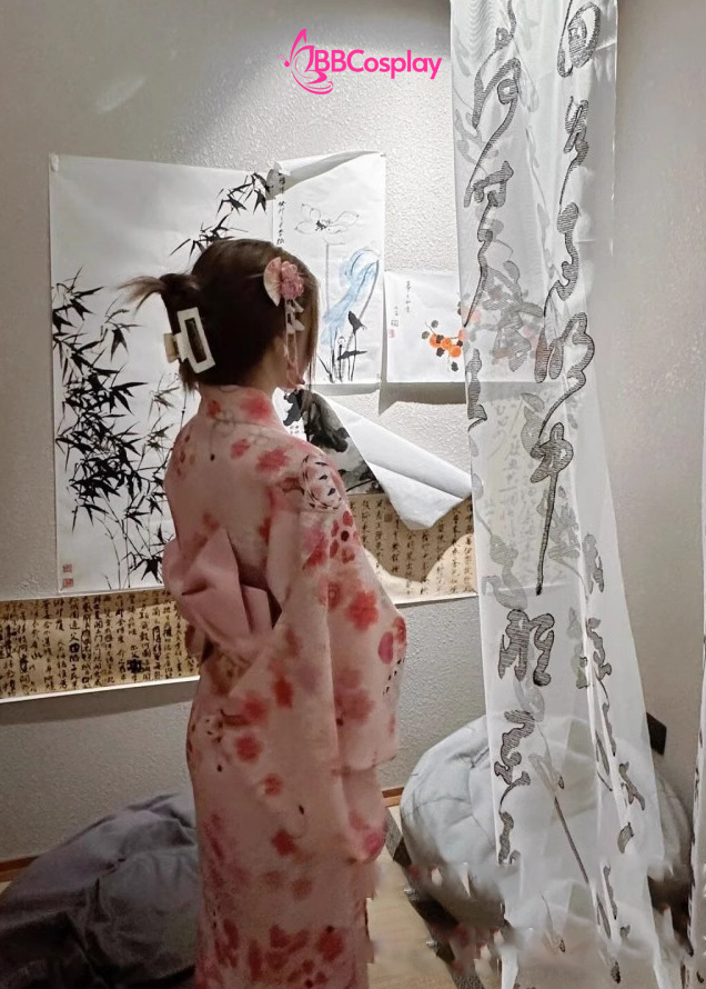 Áo Yukata Hồng Hoa Cẩm Chướng Hồng