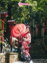 Dù Nghệ Thuật Wagasa Nhật Bản 1 Xoáy Dây Hoa - Đỏ