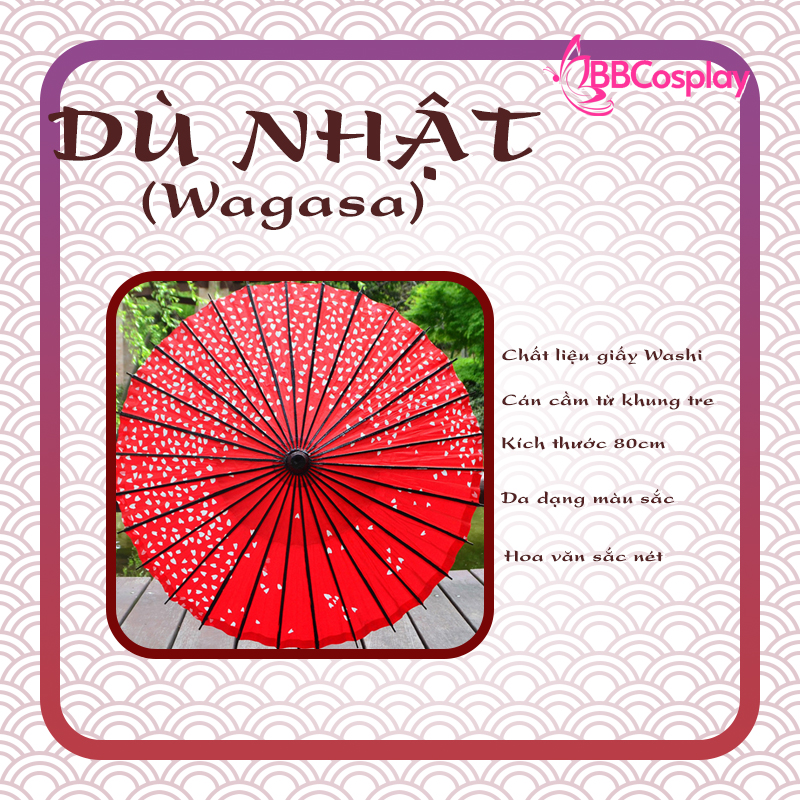 Dù Nghệ Thuật Wagasa Nhật Bản 1 Xoáy Dây Hoa - Đỏ