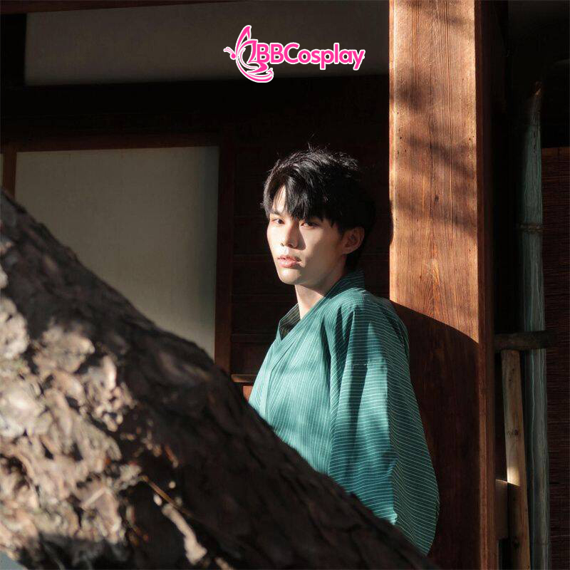 Nagagi Xanh Lá Sọc Trắng - Yukata Nam Xanh Lá Sọc Trắng