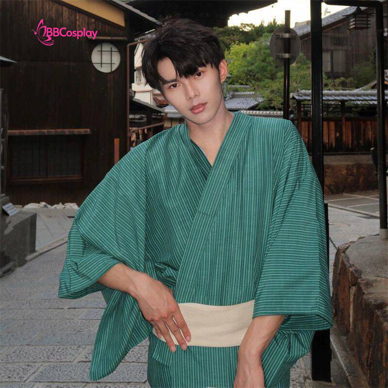 Nagagi Xanh Lá Sọc Trắng - Yukata Nam Xanh Lá Sọc Trắng