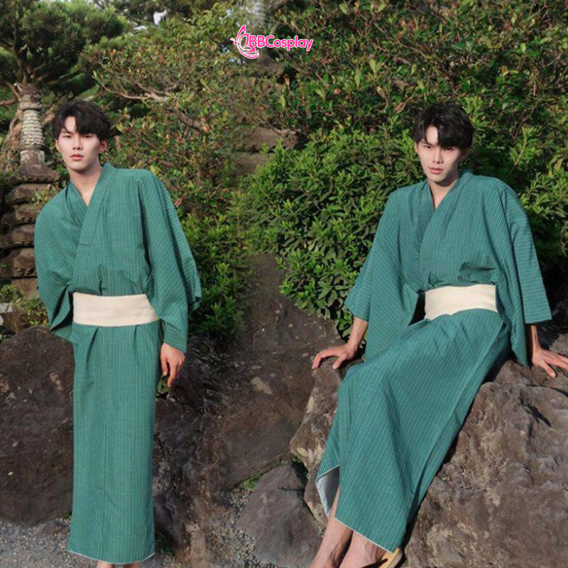 Nagagi Xanh Lá Sọc Trắng - Yukata Nam Xanh Lá Sọc Trắng