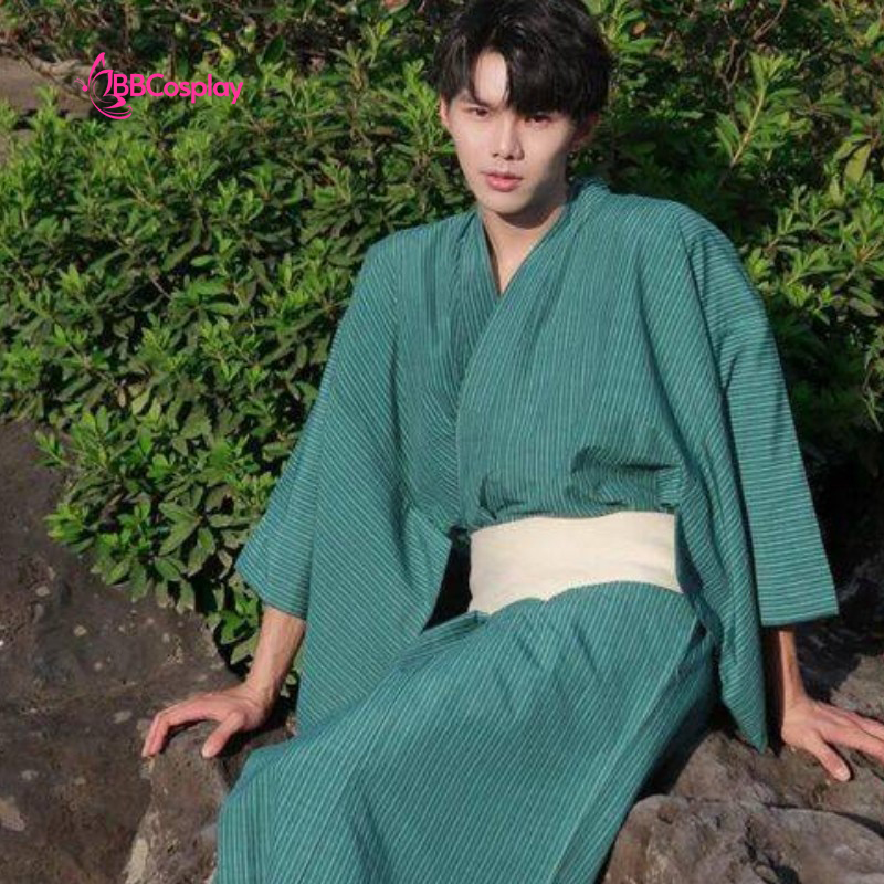 Nagagi Xanh Lá Sọc Trắng - Yukata Nam Xanh Lá Sọc Trắng