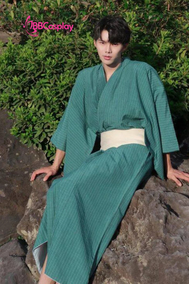 Nagagi Xanh Lá Sọc Trắng - Yukata Nam Xanh Lá Sọc Trắng