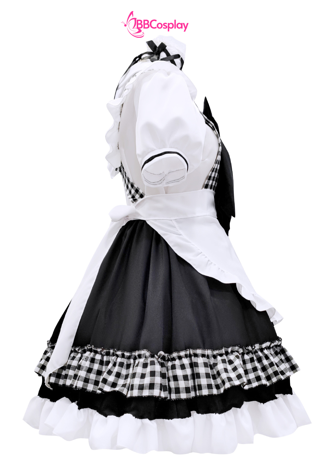 Trang Phục Nàng Hầu Cổ Lá Sen Kèm Tạp Dề Caro - Màu Đen