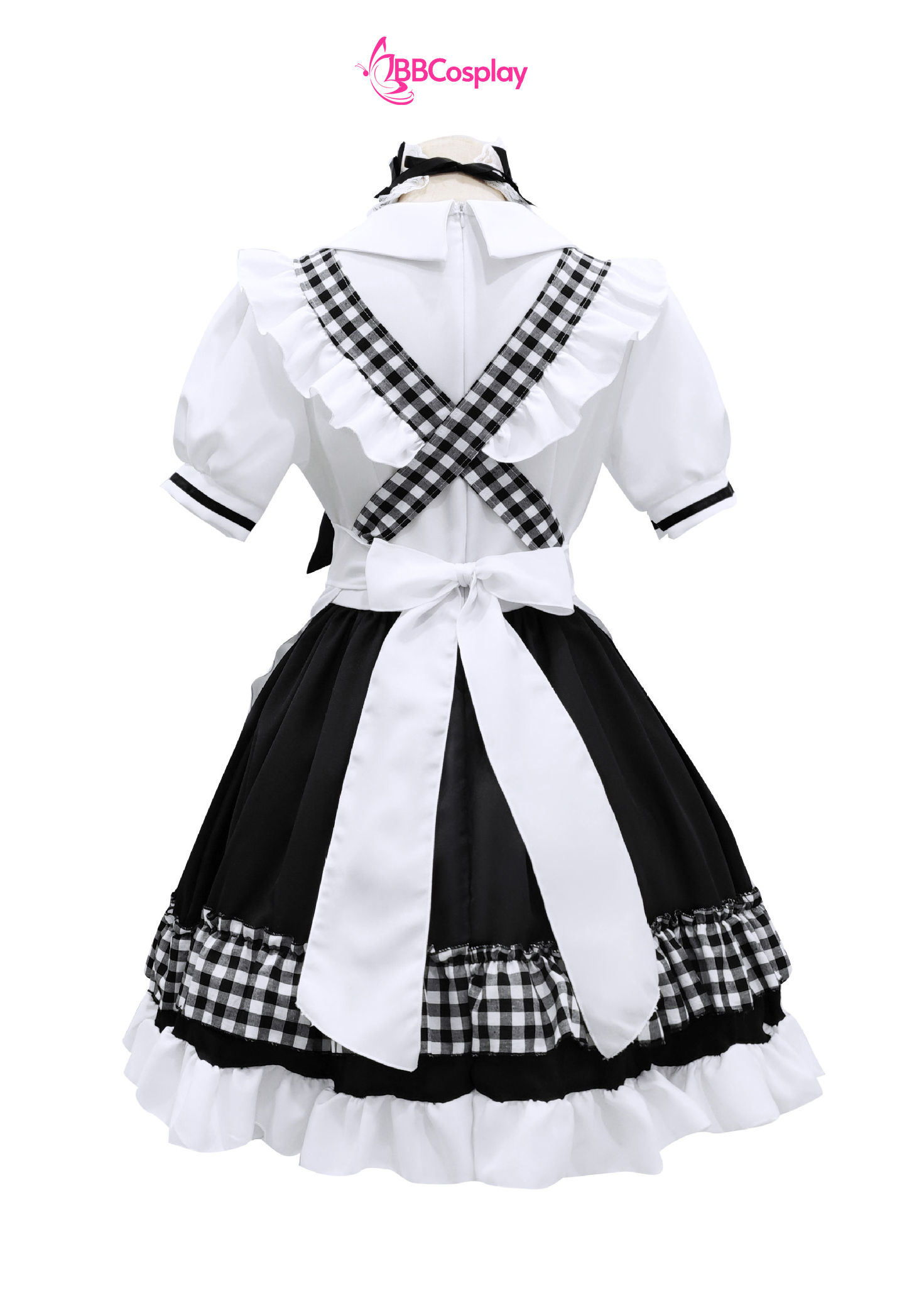 Trang Phục Nàng Hầu Cổ Lá Sen Kèm Tạp Dề Caro - Màu Đen