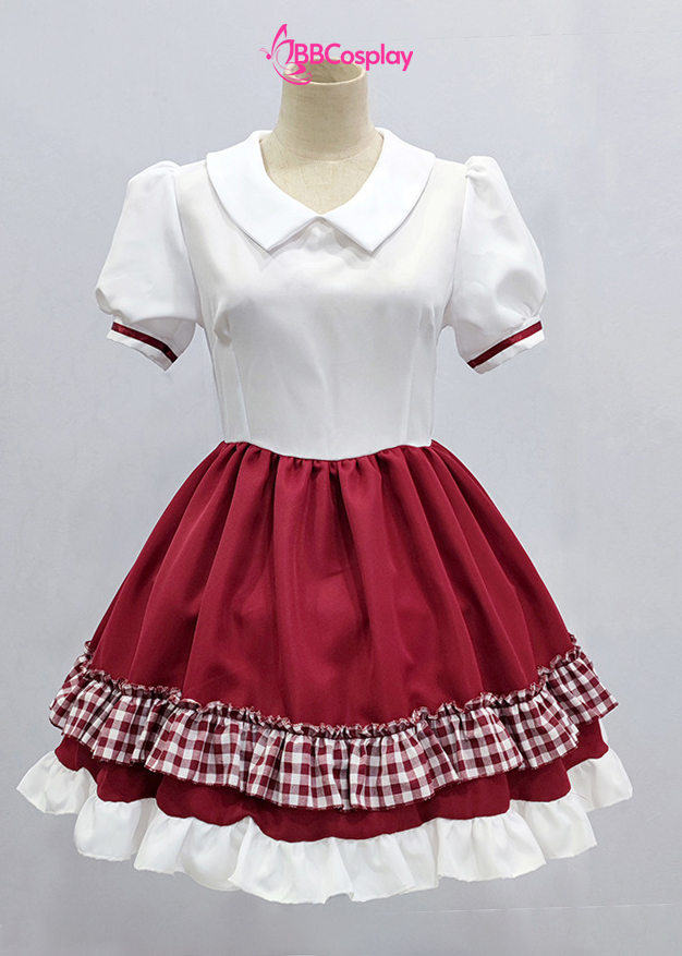 Trang Phục Nàng Hầu Cổ Lá Sen Kèm Tạp Dề Caro - Màu Đỏ