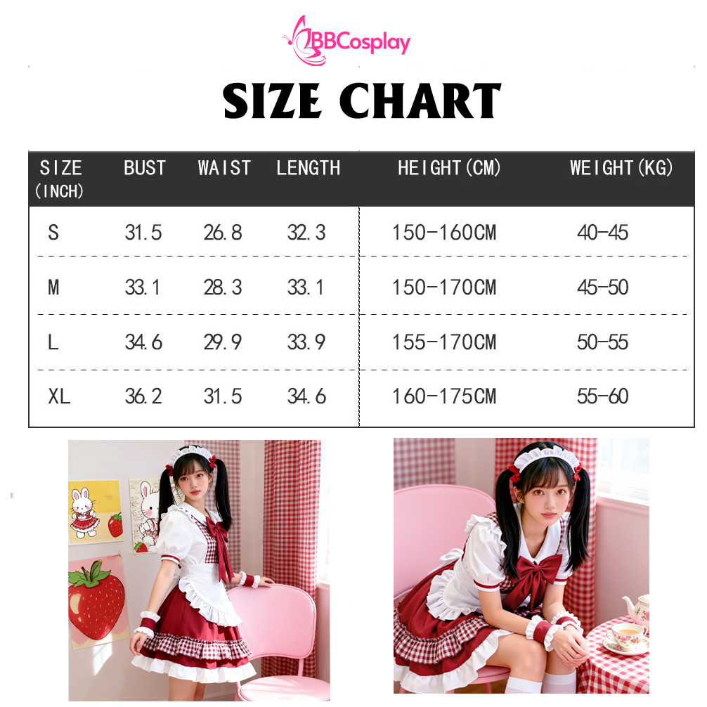 Trang Phục Nàng Hầu Cổ Lá Sen Kèm Tạp Dề Caro - Màu Đỏ