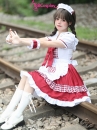 Trang Phục Nàng Hầu Cổ Lá Sen Kèm Tạp Dề Caro - Màu Đỏ