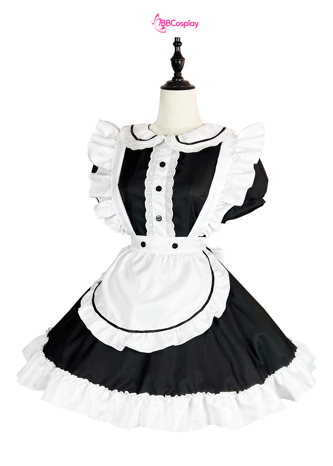 Trang Phục Nàng Hầu Nhật Đen Tạp Dề Trắng Cổ Áo Lá Sen