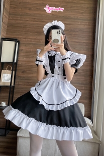 Trang Phục Nàng Hầu Nhật Đen Tạp Dề Trắng Cổ Áo Lá Sen