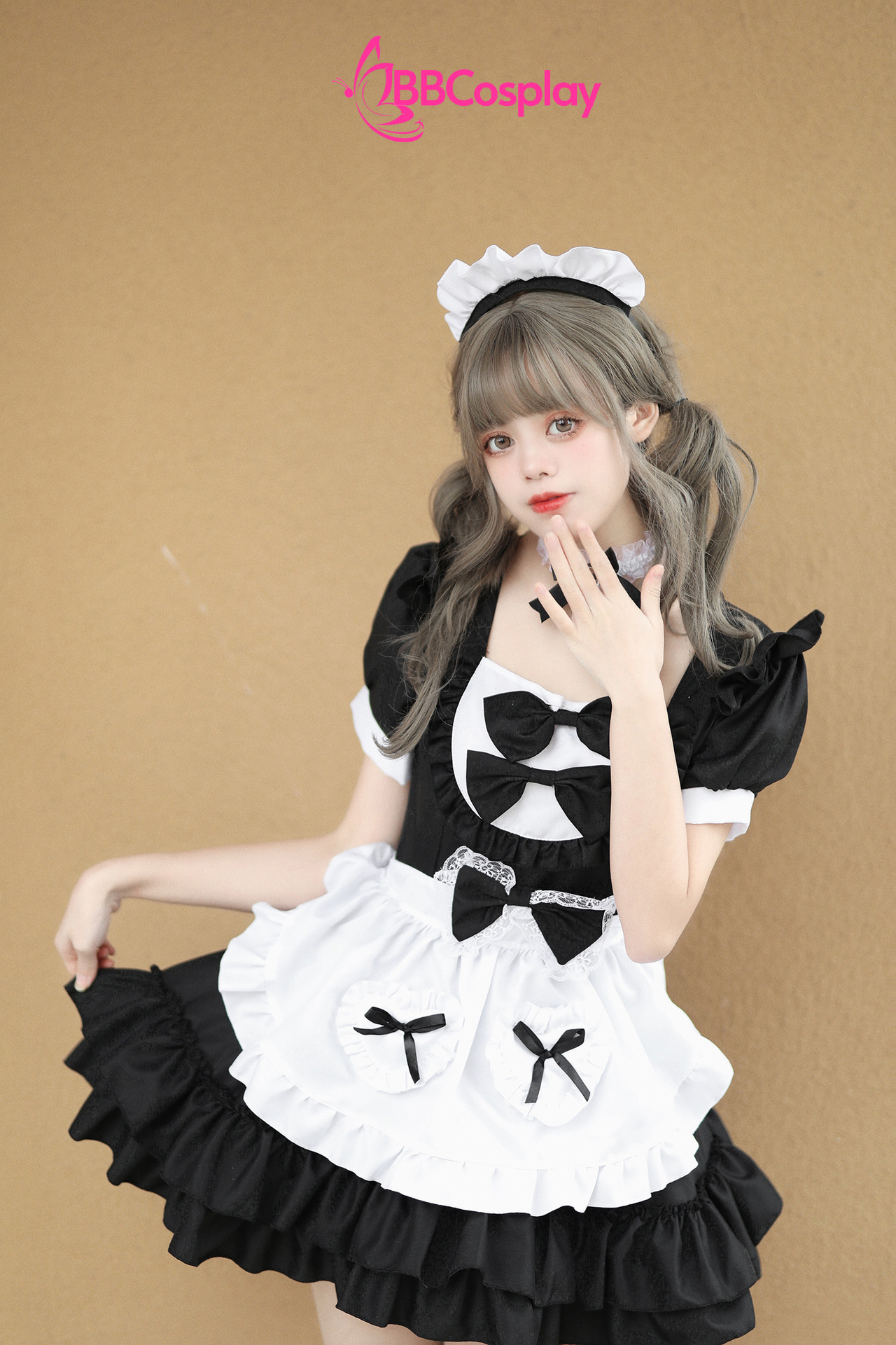 Đồ Nàng Hầu Maid Đen Tạp Dề Trắng Kèm Nhiều Nơ