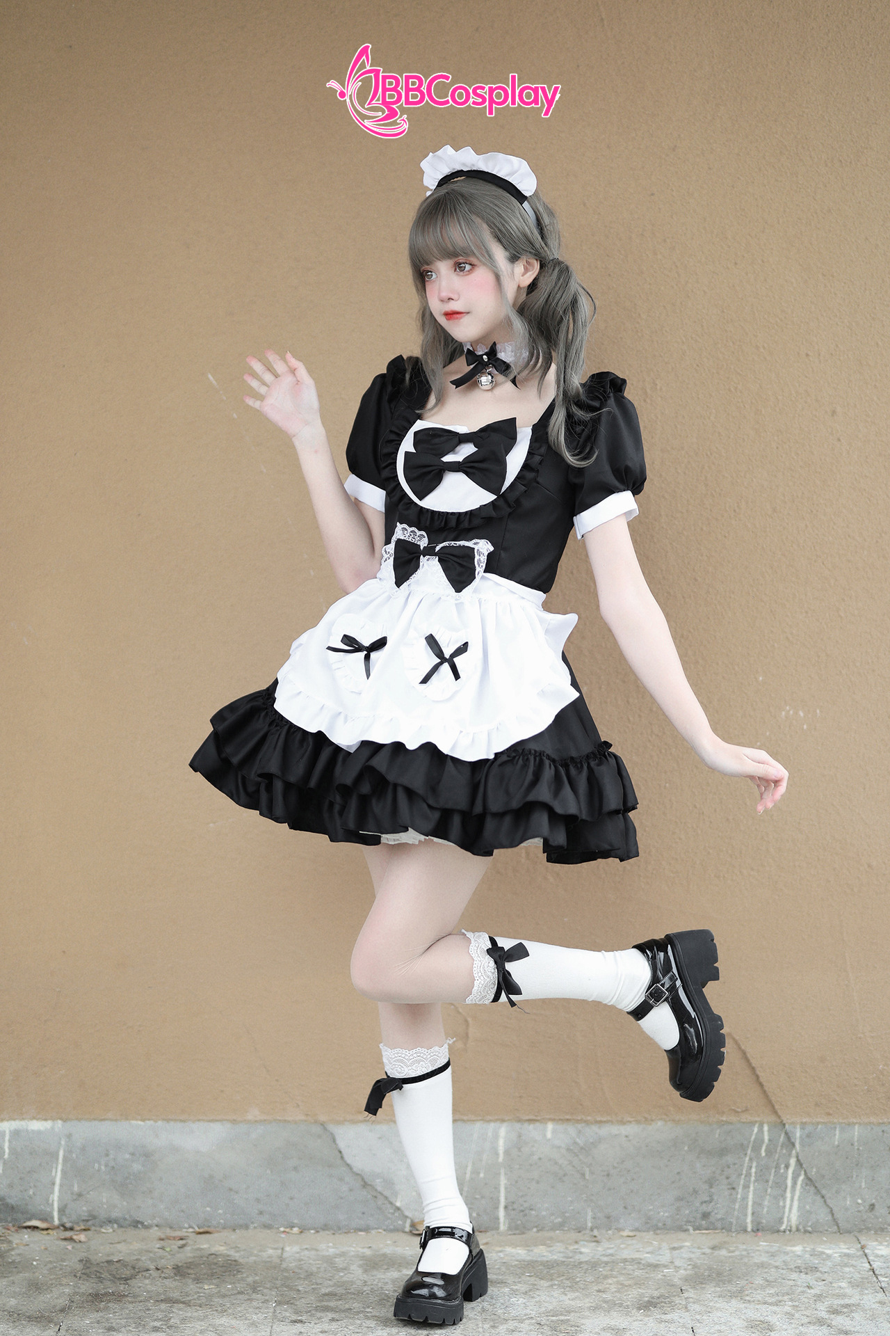 Đồ Nàng Hầu Maid Đen Tạp Dề Trắng Kèm Nhiều Nơ