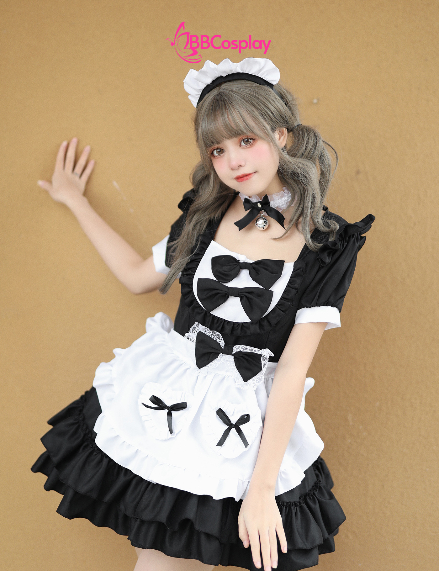 Đồ Nàng Hầu Maid Đen Tạp Dề Trắng Kèm Nhiều Nơ