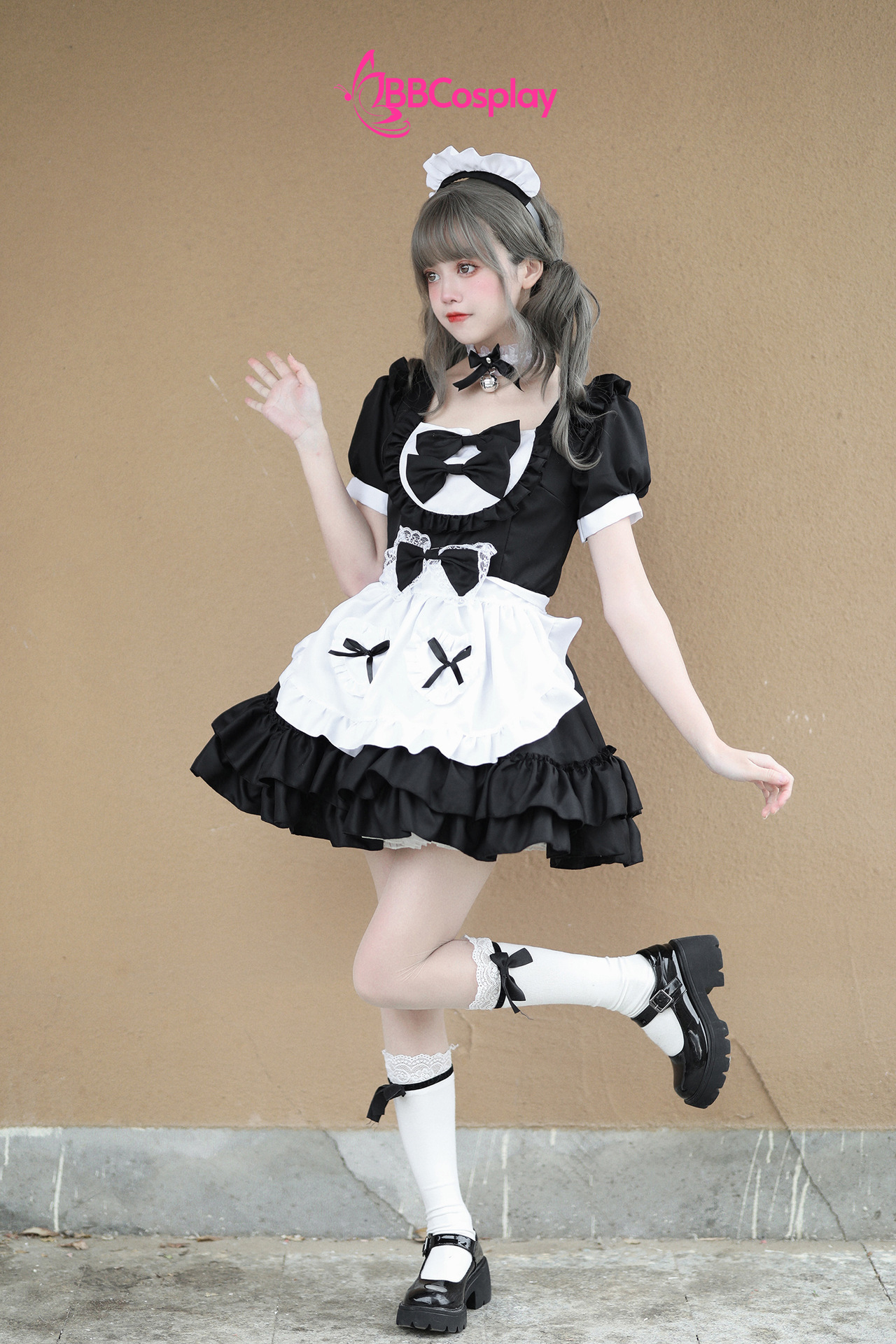 Đồ Nàng Hầu Maid Đen Tạp Dề Trắng Kèm Nhiều Nơ