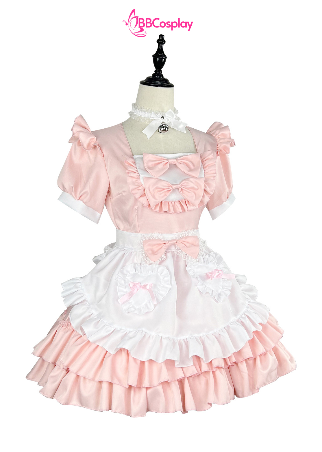 Đồ Nàng Hầu Maid Hồng Tạp Dề Trắng Kèm Nhiều Nơ