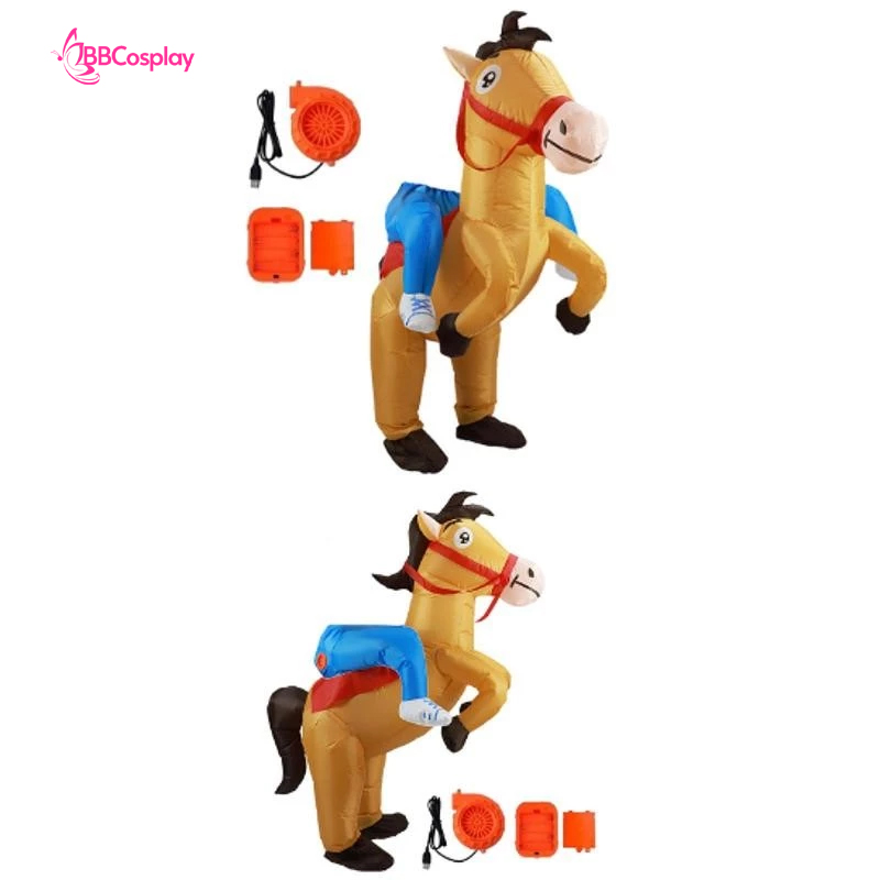 Mascot Ngựa Cưỡi - Ngựa Vàng Bơm Hơi